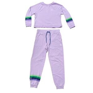 Roller Rabbit Women’s Love Stripe Top Joggers 2 pc Set Heart Stripes XS S Purple